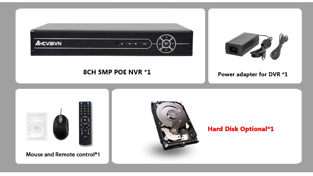 AHCVBIVN 4/8CH 5 MP POE NVR System H.264 H.265 Security IP Camera Video Surveillance P2P 5MP Network Video Recorder HDMI VGA