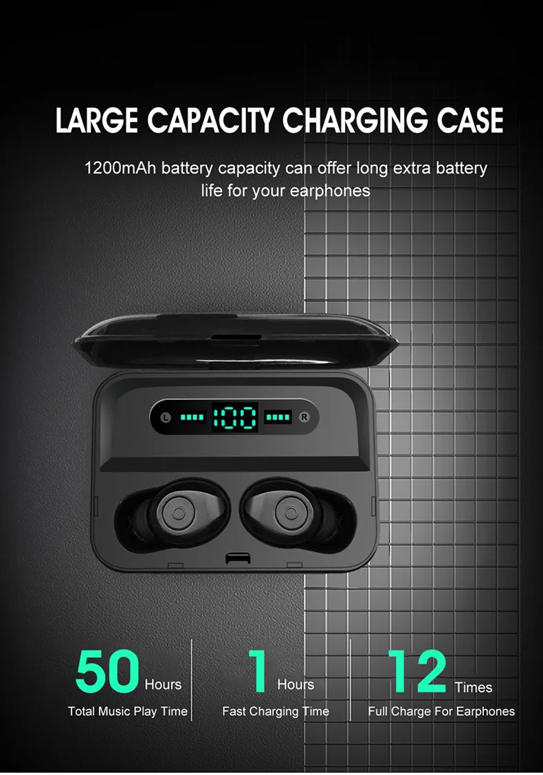 

F9-5 TWS Wireless Bluetooth 5.0 Earphones Mini Invisible Earbuds 8D Stereo Noise Cancelling Headset LED Display