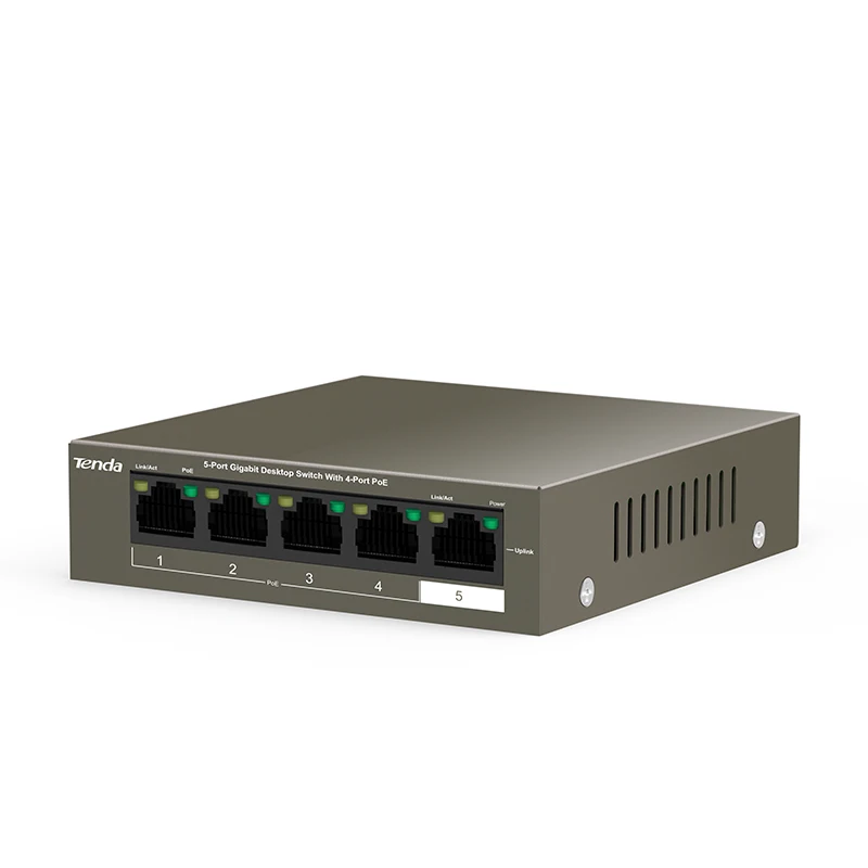 Tenda TEG1105P-4-63W сетевой коммутатор POE коммутатор Gigabit ethernet 5*10/100/1000 Мбит/с RJ45 Порты и разъёмы POE 10 Гбит/с коммутации Ёмкость Plug& Play