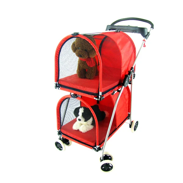 Foldable Double Layer Pet Stroller Steel Frame Breathable Dog Cat
