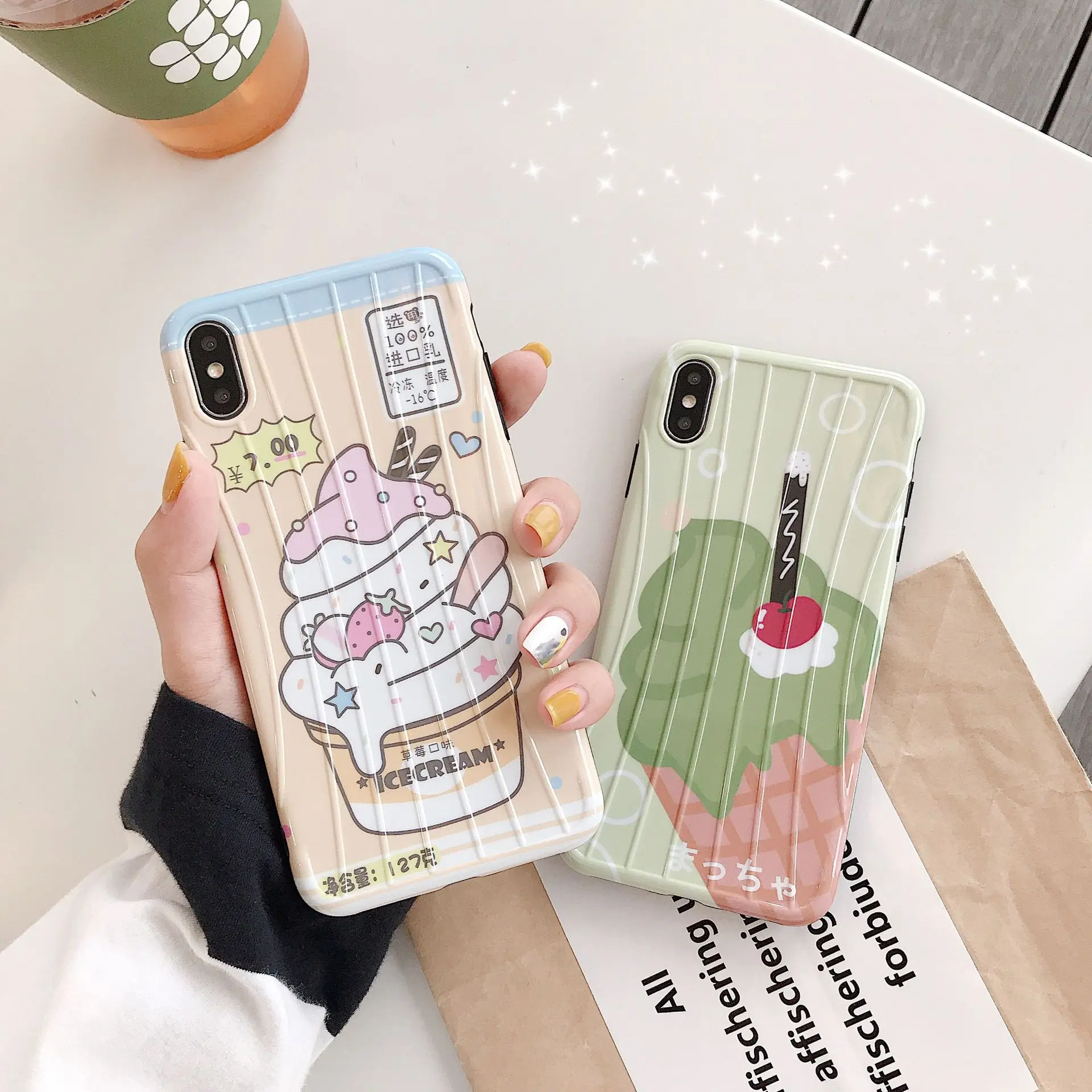 

Sweet Ice Cream Cherry Strawberry Phone Case for iPhone XS MAX XR Soft Silicone TPU Back Cover for iPhone X 8 7 6S 6 Plus Coque