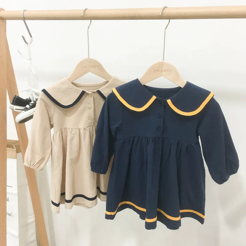 Платье для девочек в Корейском стиле Осенняя детская одежда с длинными рукавами платья для девочек от 1 до 6 лет