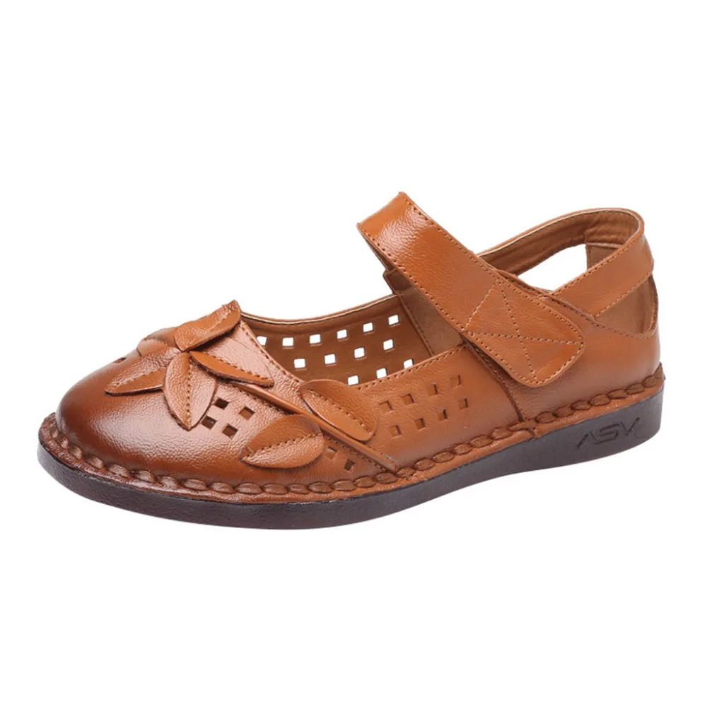2019 Women's large size sneakers casual comfort soft leather flower hook ring shoes flat non-slip sneakers sport for ladies 40J5 (2)