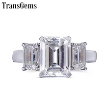 Transgems 14K 585 White Gold Moissanite Engagement Ring for Women F Color Moissanite Emerald Cut 3 Stone Engagement Ring