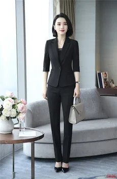 

2018 Spring Summer Uniform Styles Elegant Formal Pantsuits With Jackets And Pants For Ladies Professional Blazers Trousers Set