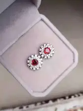natural red garnet stone earrings 925 silver Natural gemstone earring women Classic elegant round fashion fine Earrings jewelry