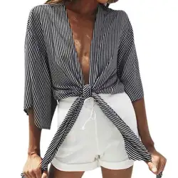 2017 Sexy Глубокий V средства ухода за кожей шеи рубашка с короткими рукавами укороченная блузка Европейская мода женский топы корректирующи