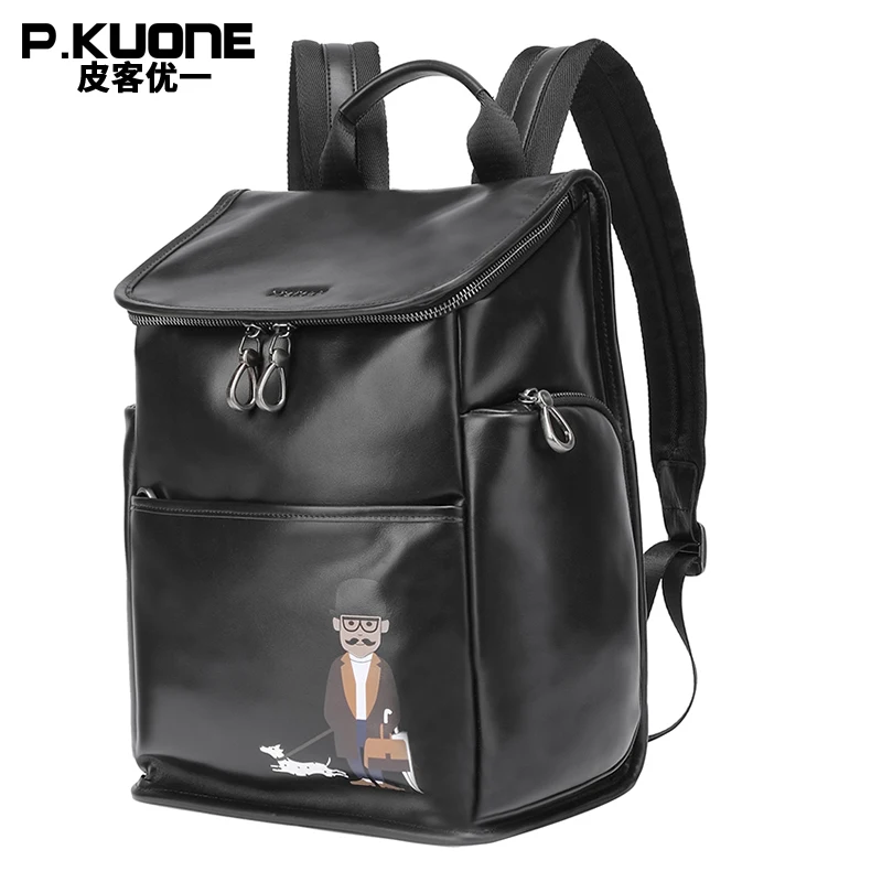 P.KUONE 2018 New Design Uncle Walk Dog Backpack Best Genuine Leather Laptop Shoulder Bag Men ...