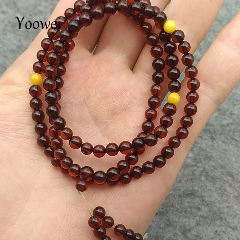 

Yoowei 5.2mm 9.5g 108 Mala Beads Amber Bracelet Necklace for Gift Prayer Bless Buddhist Baltic Natural Amber Jewelry Wholesale