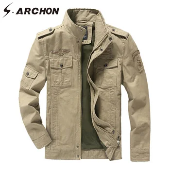 

S.ARCHON Casual Military Cargo Jacket Cotton Plus Size Air Force Tactical Pilot Jackets Men Fashion Breathable Flight Army Coats
