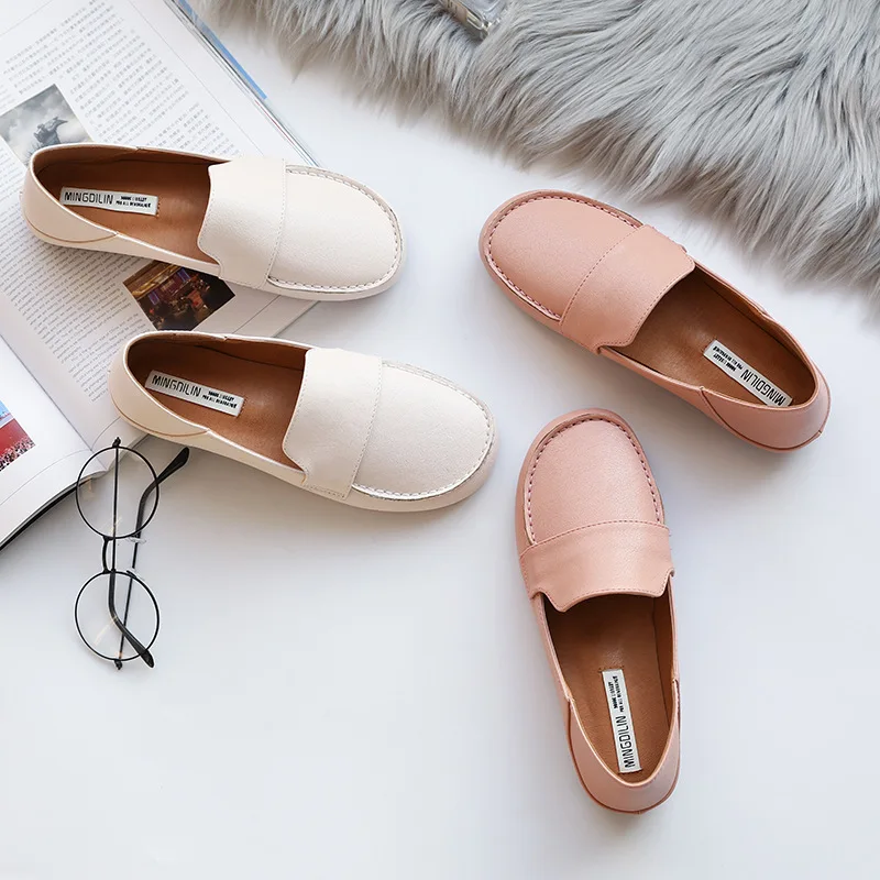 

JINBEILEE 2019 Spring New One Pedal Lazy Walking Shoes Casual Flat Peas Shoes Small Fresh and Comfortable Big Single Shoes