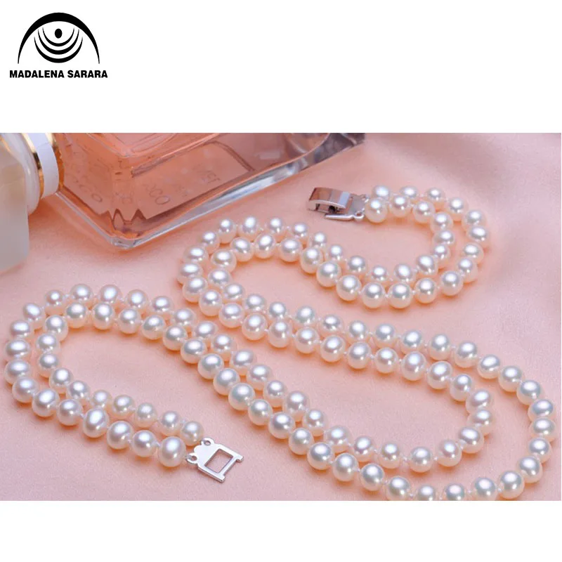 

MADALENA SARARA AAA 7-8mm freshwater pearl necklace Two Rows, the brightest, flawless Natural White