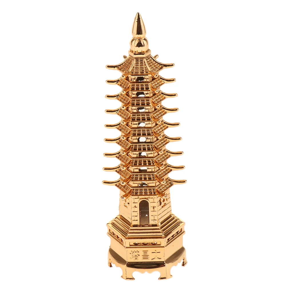 Metal Pagoda China Wenchuang Tower House Desktop Figurine Decor Fengshui Collectible Figurines Craft