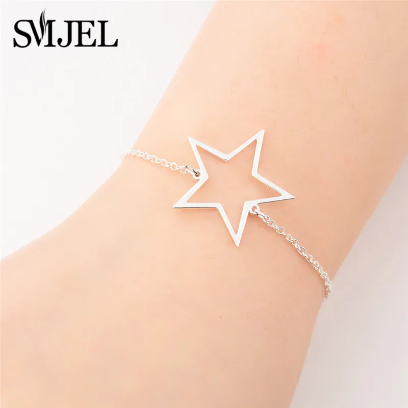 

SMJEL Minimalist Big Hollow Star Charm Bracelets Bangles Stainless Steel Bracelet for Friendship Girls New 2019 Dropshipping