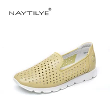 NAYTILYE Для женщин обувь летние комфорта кожи Туфли без каблуков Размеры обувь цвет: желтый, белый Черного цвета;