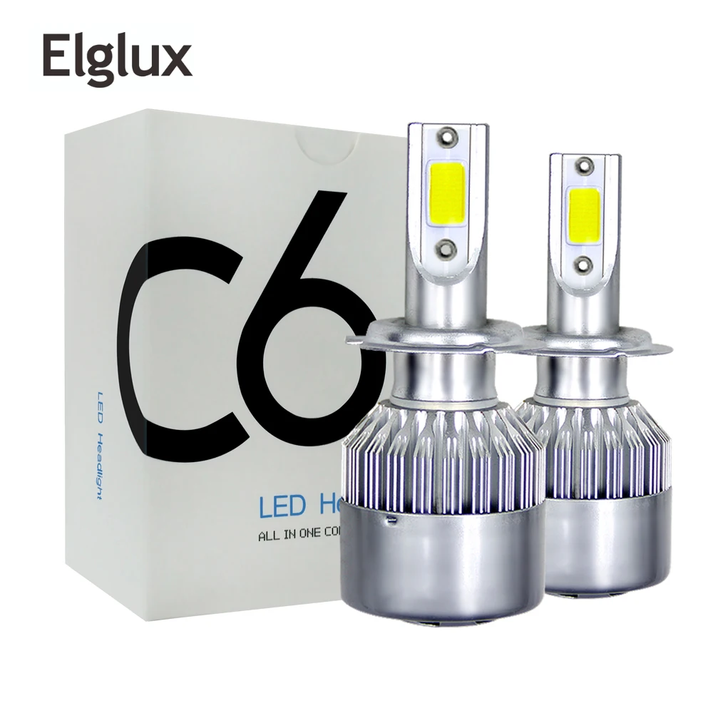 Автомобильные фары Elglux 2 шт. H4 LED H7 H11 H1 H3 COB чип 72 Вт 8000 лм ближнего и дальнего света