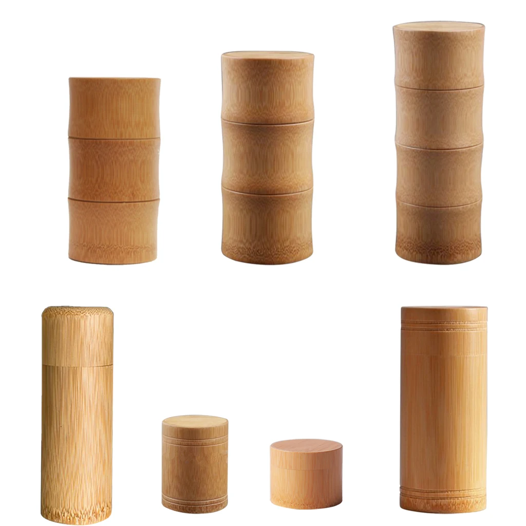 Vintage Round Bamboo Canister Storage Can for Sealed Tea Candy Dried Foods Jar Storage Home Kitchen Tools