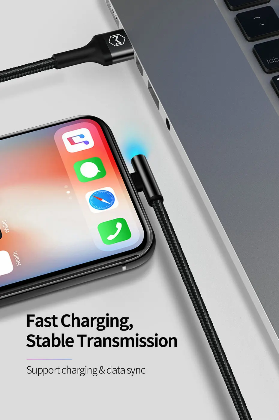 Mcdodo 90 Degree USB Cable For iPhone X Xs Max XR Fast Charging Data Cable For iPad iPhone 8 7 6s Plus 5s with LED Light (10)
