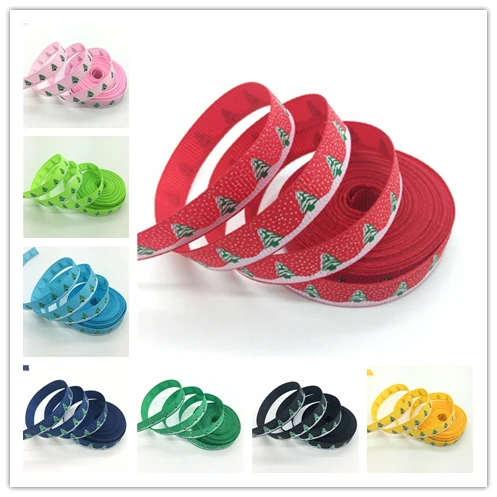 

5yards/lot 3/8" 10mm Grosgrain Ribbon Printing Christmas tree For Wedding Christmas Decoration DIY Sewing Craft #22