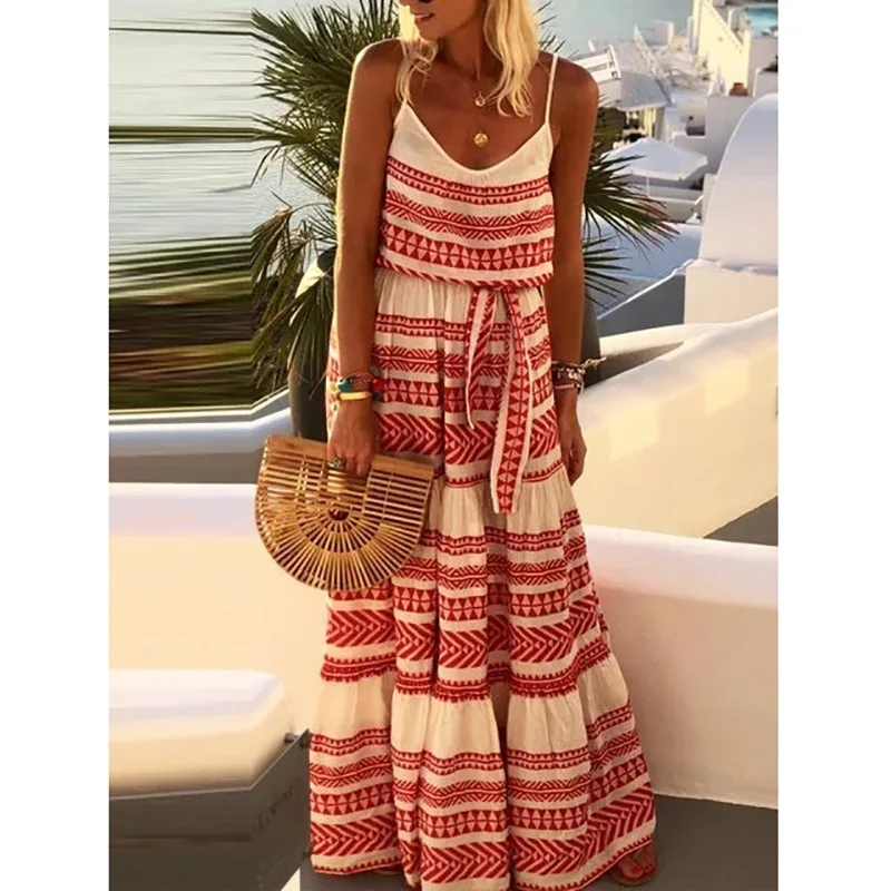 

2019 New Plus Size Summer Dress Women Sleeveless Bohemian Dress Spaghetti Strap Long Beach Party Holiday Maxi Dress 5X Vestidos