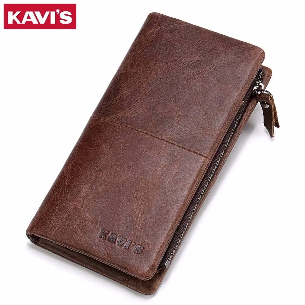 

KAVIS Luxury Brand Of Genuine Leather Wallet For Men Oil Wax High-Capacity Multi-Card Bit Long Coin Purse Male Clutch Walet and