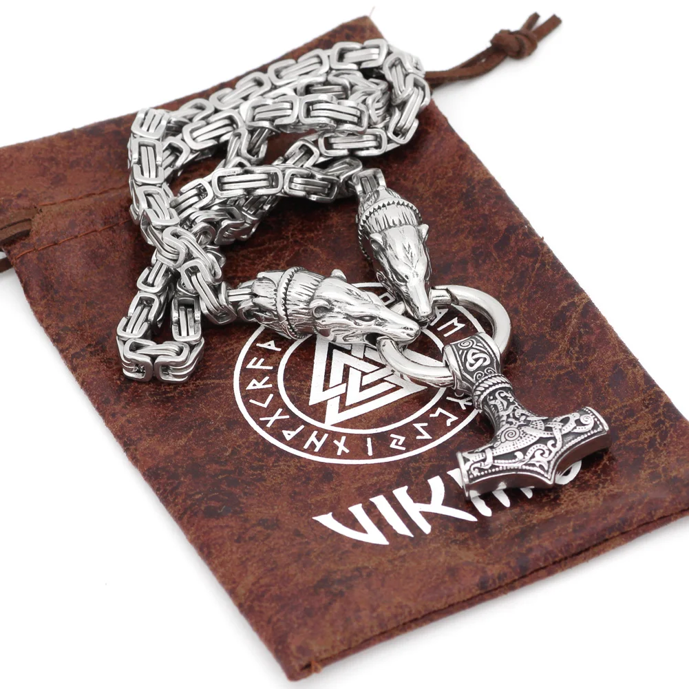Мужская нержавеющая сталь Викинг Медведь голова с thor hammer MJOLNIR кулон ожерелье