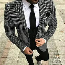 2018 Brand Style Suits Men Black White Floral Pattern Men Suit Slim Fit Groom Tuxedo 3
