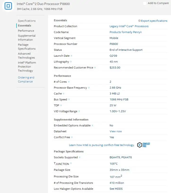 Процессор Intel Core2 Extreme P8800(3 Мб кэш-памяти, 2,660 ГГц, 1066 МГц FSB) Socket 478 cpu P478