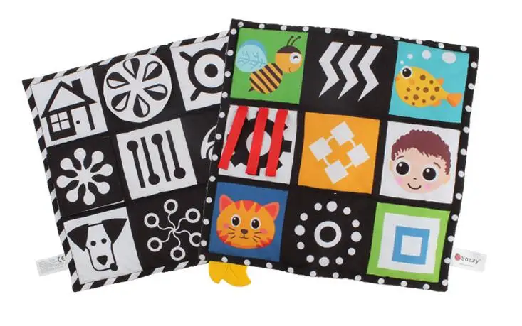 Preto e Branco Duplo-lado do Bebê Brinquedos para Recém-nascido Sozzy Colorido Pano Livro Silencioso Macio Infantil Cedo Educacional Carrinho Chocalho 12 bebê pano livro silencioso macio infantil cedo