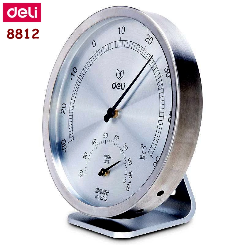 

Deli 8812 Stainless Machanical Thermo-Hygrometer Mechanical induction element no need battery Temperature and humidity meter