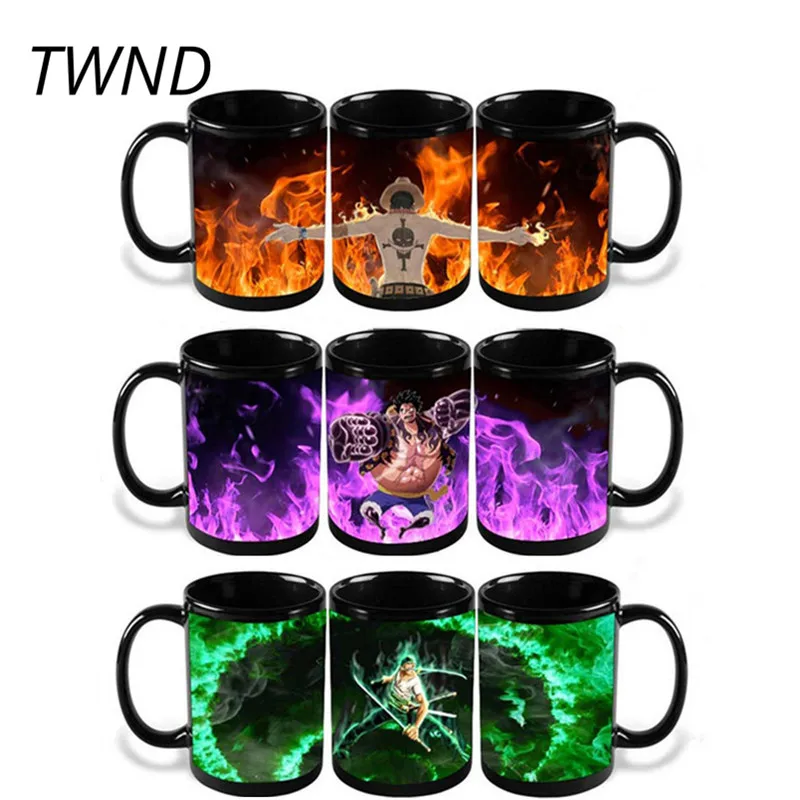 

300ML Anime One Piece coffee mugs color change cups and mugs Luffy Zoro magic funny mark creative drinkware