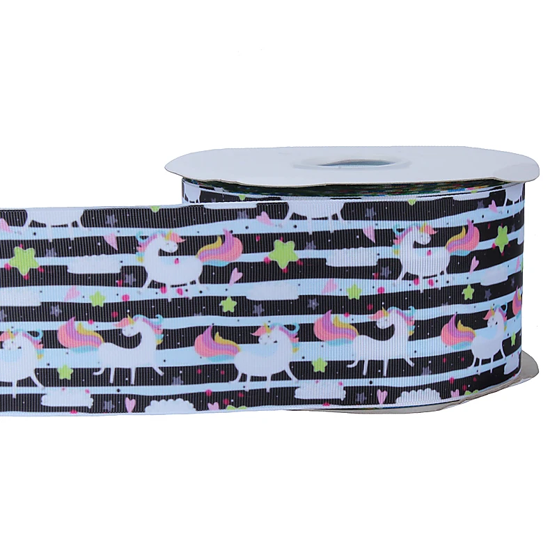 

FLRA Ribbon 75mm colorful unicorn printed grosgrain ribbon black strip unicorn horse ribbon for hair bows handmand