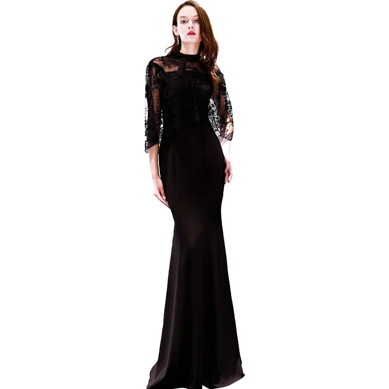 Beauty Emily Black Evening Dress 2019 Long Lace Mermaid Formal Party Prom Dress Floor-length Dinner Gowns robe de soiree 