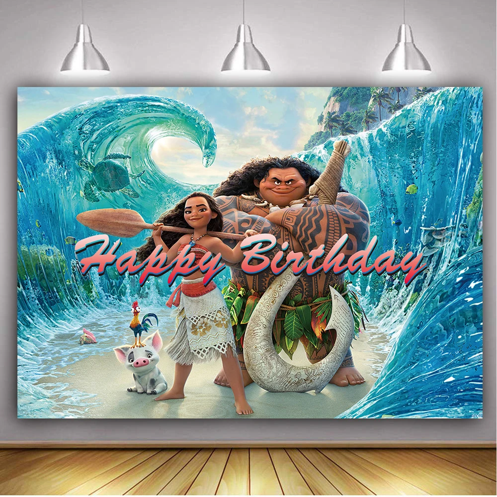

Moana surf Birthday Party Backdrop the ocean is calling Moana Maui Background Photography Girls Birthday Cake Table Decoration