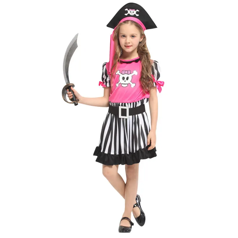 

Umorden New Arrival Halloween Costumes for Girls Pink Skull Pirate Costume Party Carnival Fancy Dress for Girl Kids