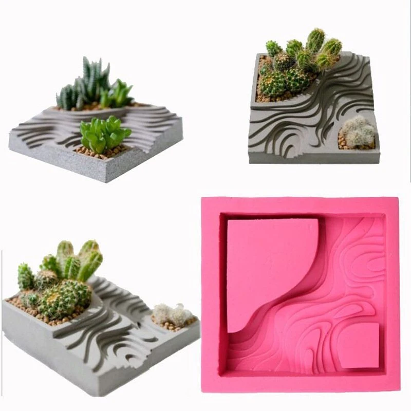 

Succulent Flower Plants Planter Mould Terraced Field Pattern Shape Concrete Clay Craft Graden Decor Cement Silicone Molds