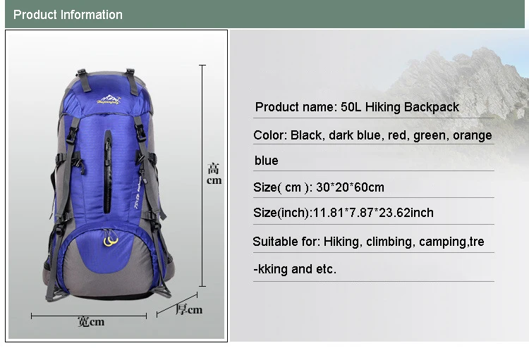 Водонепроницаемый походный рюкзак 50л, спортивная сумка для женщин и мужчин, походная сумка для альпинизма, рюкзак для альпинизма
