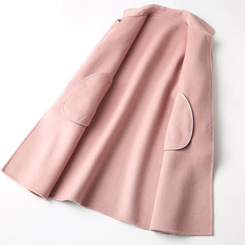Осенне-зимнее пальто женское длинное 80% двустороннее шерстяное пальто женское жемчужное элегантное кашемировое пальто женские пальто abrigo mujer YQ364