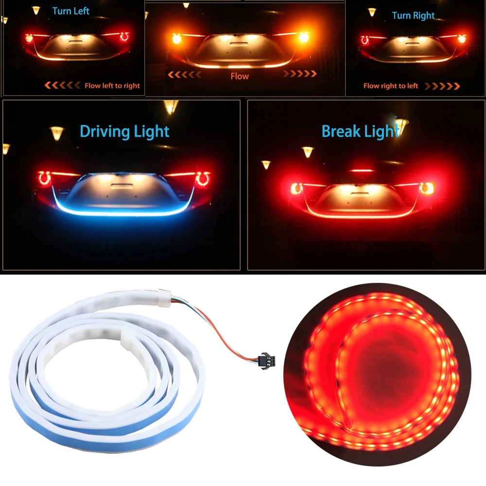 120cm Tail Trunk LED Strip Bar Reverse Brake Stop Indicator Ice Blue Yellow
