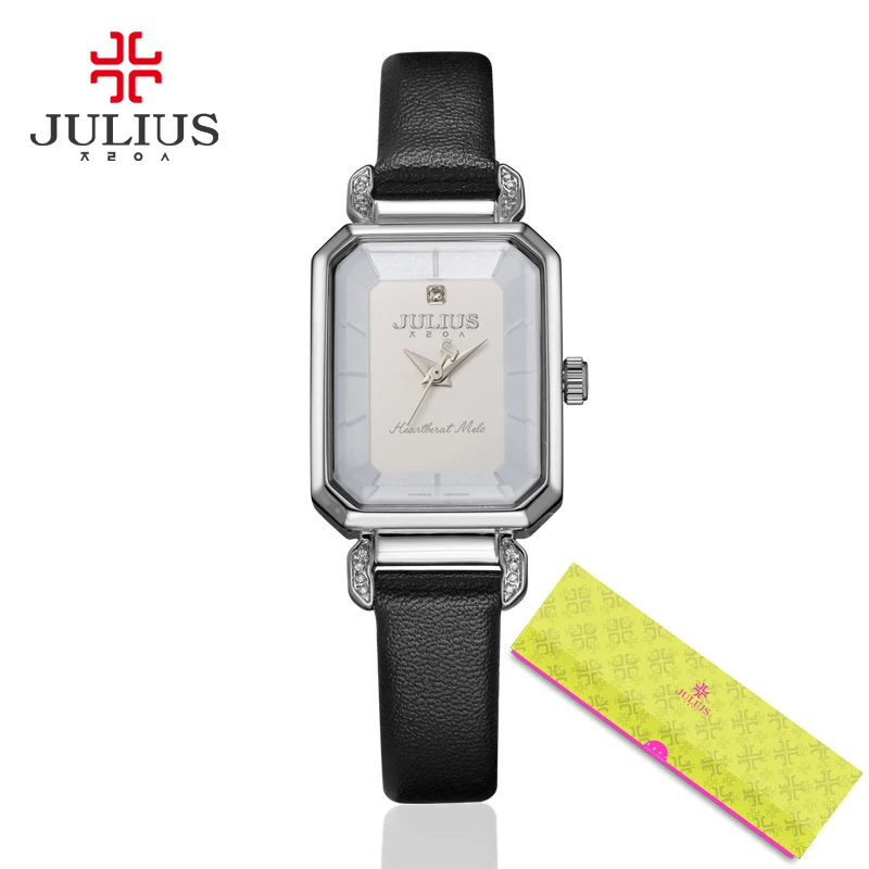 Julius, розовые часы для женщин, кожаный ремешок, прямоугольные, Relojes Mujer, стразы,, зима, Новое поступление, Relogio Hour JA-951 - Цвет: Черный