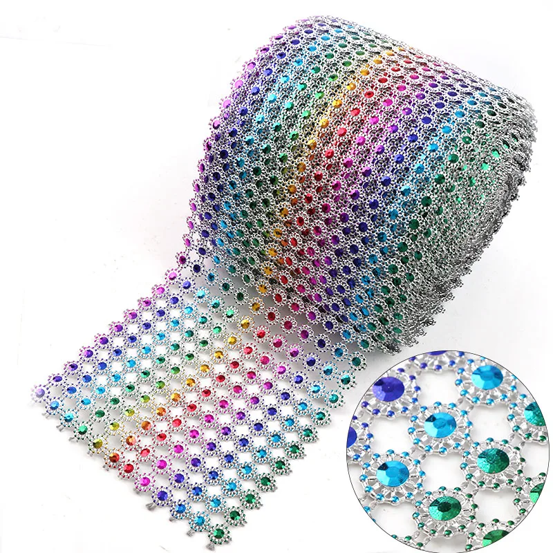 

1 Yard 12 Rows 10mm Rainbow Rhinestone Mesh Trim (Without Rhinestone) ABS Plastic Sew On For DIY Craft Jewelry Decoration