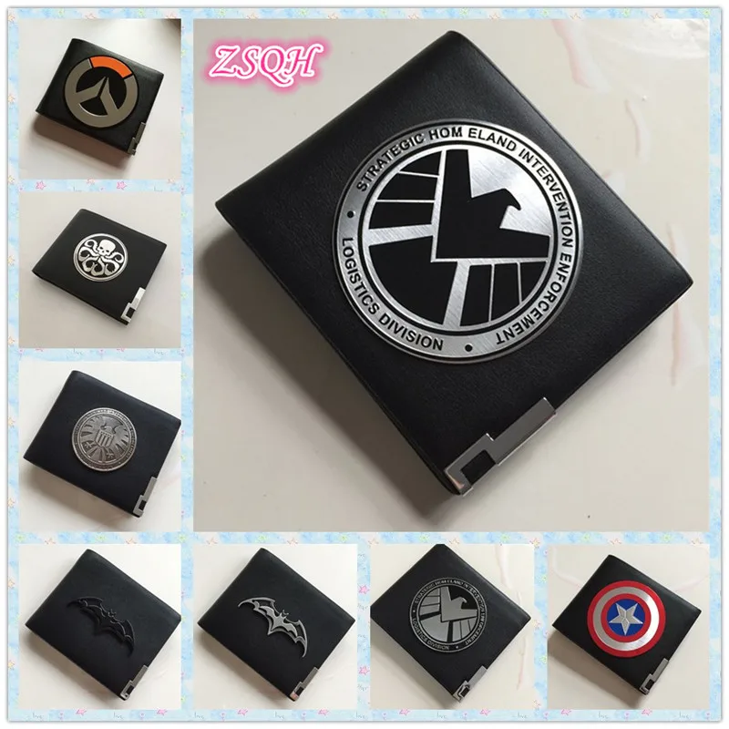 

ZSQH Metal Badge Resident Evil Stars Shield S.H.I.E.L.D. Hail Hydra Leather Case Holder Wallet Overwatch police Stars red
