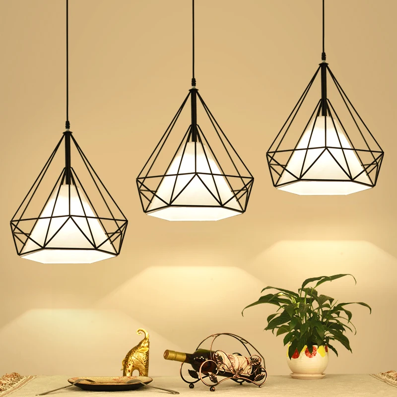 

Nordic Industrial Pendant Light Creative personality loft wrought iron diamond bar Wrought Iron Lighting