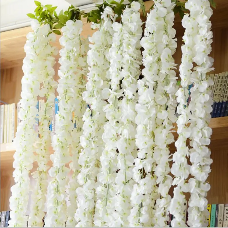 

1pcs White Wisteria Garland Hanging Flowers For Outdoor Wedding Ceremony Decor Silk Wisteria Vine Wedding Arch Floral Decor New