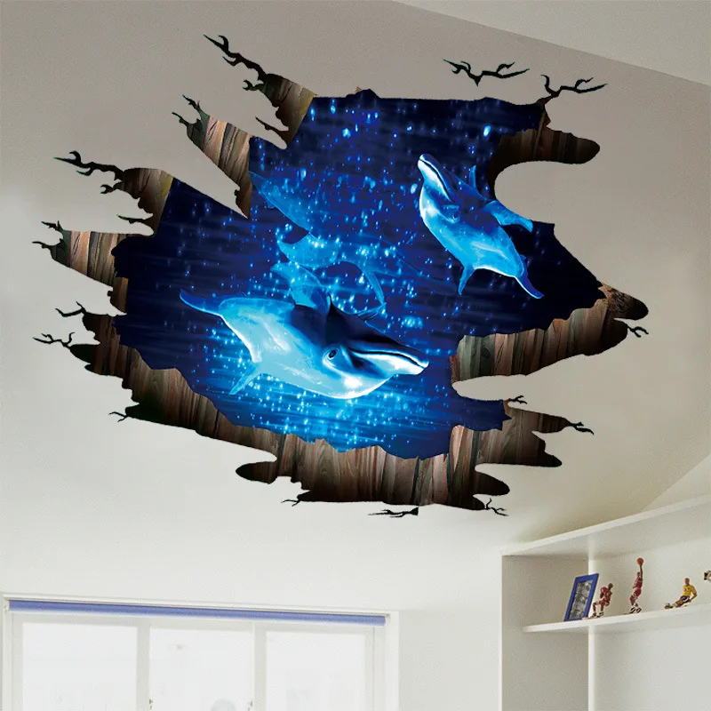 [Fundecor] 3D Phantom dolphins сломанные наклейки на стену съемные для гостиной, спальни, пола потолочное украшение для дома художественные наклейки на стены