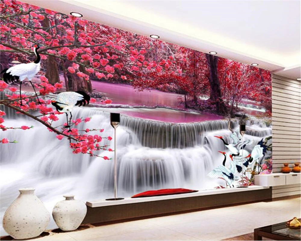 

beibehang customize 3D wallpaper waterfall Autumn leaves Villa Bar Interior Living Room Modern Decorative 3D Wallpaper behang