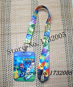 

10pcs cartoon Anime Credit Card Holders Bank Card Neck Strap Card Bus ID holders Identity badge with lanyard key chains