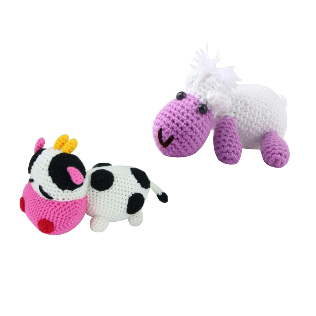  2 Sets Cute 3D Cow Sheep Crochet Kit for Kids Adults Handmade Knitting Stuffed Toys Home Ornaments