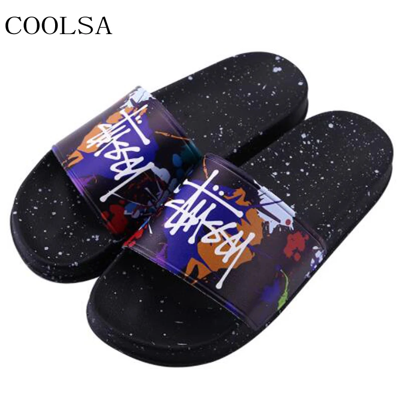 

Men's Summer Personality Letter Hip Hop Slippers Indoor PVC Bathroom Slippers Outdoor Flat Sandals Beach Flip Flops Men Slides