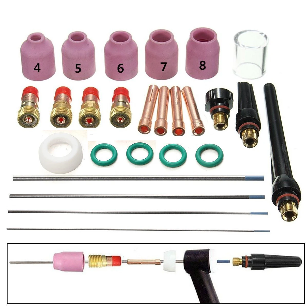 26pcs Welding Torch Nozzle Cup Tungsten Gas Lens WL20 Kit For TIG WP-17/18/26